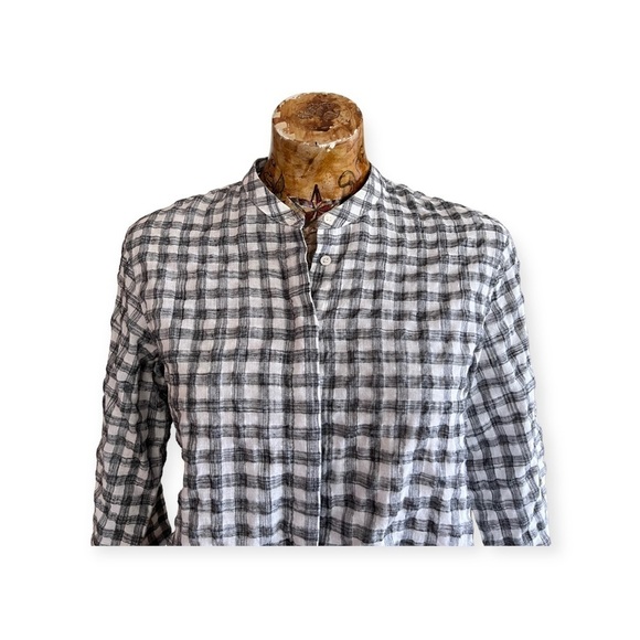 Jigsaw black white checkered top cotton blend Size 4 small button front - Picture 2 of 9